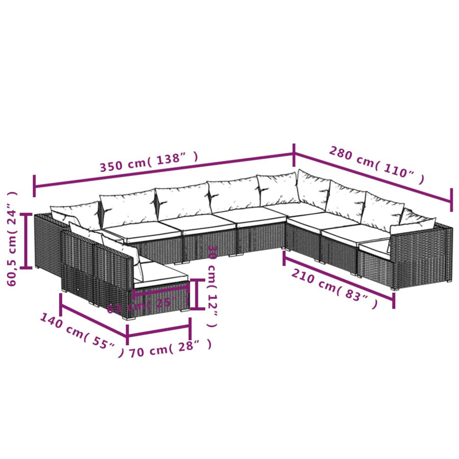10-Delige Loungeset Met Kussens Poly Rattan 1