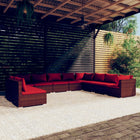 10-delige Loungeset met kussens poly rattan bruin 3x hoek + 7x midden