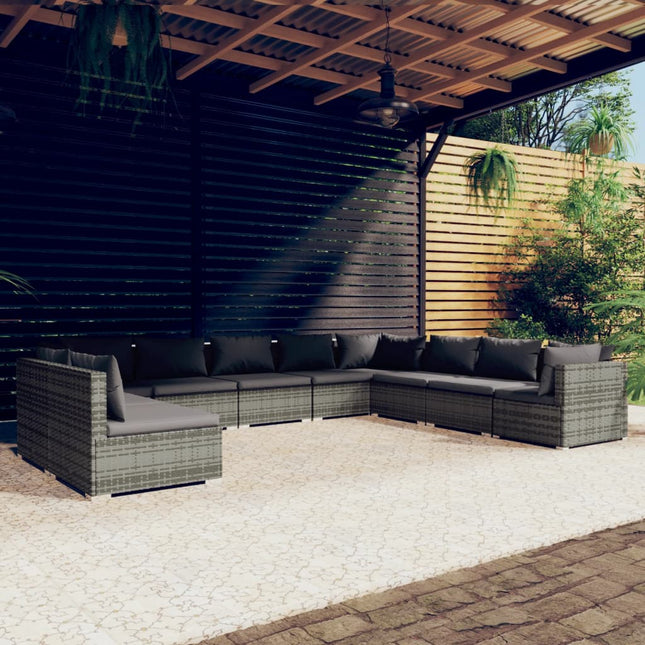 0-Delige Loungeset Met Kussens Poly Rattan Grijs En Antraciet 3x hoek + 7x midden