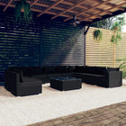 11-delige Loungeset met kussens poly rattan zwart 3x hoek + 7x midden + Tafel