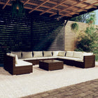 11-delige Loungeset met kussens poly rattan bruin 3x hoek + 7x midden + Tafel