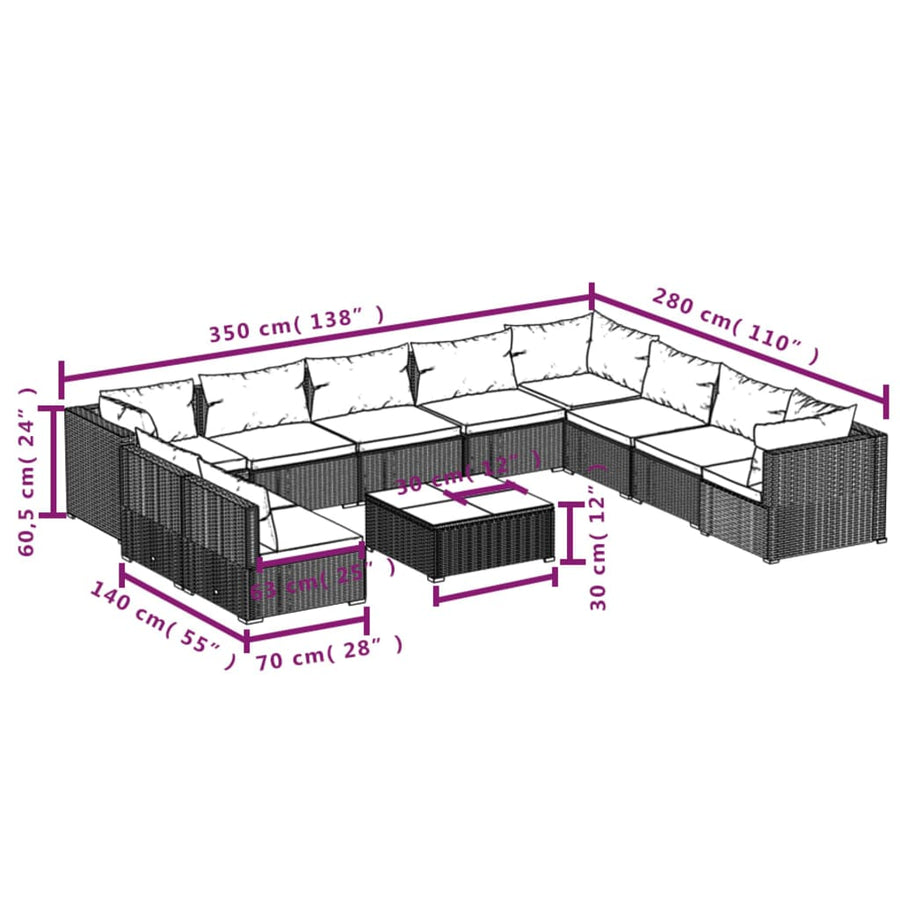 1 Loungeset Met Kussens Poly Rattan 1