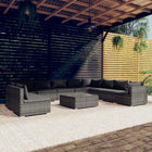 -Delige Loungeset Met Kussens Poly Rattan Grijs En Antraciet 3x hoek + 7x midden + Tafel