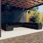 11-delige Loungeset met kussens poly rattan zwart 3x hoek + 8x midden