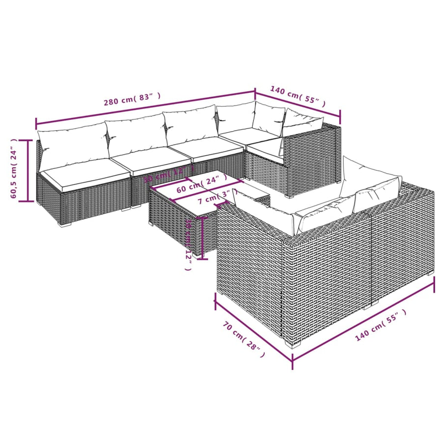 8-Delige Loungeset Met Kussens Poly Rattan 1