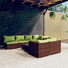 8-Delige Loungeset Met Kussens Poly Rattan Bruin En Groen 4x hoek + 3x midden + Tafel