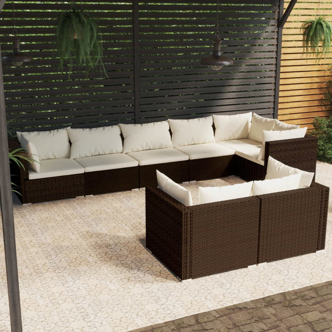 8-delige Loungeset met kussens poly rattan bruin 5x hoek + 3x midden