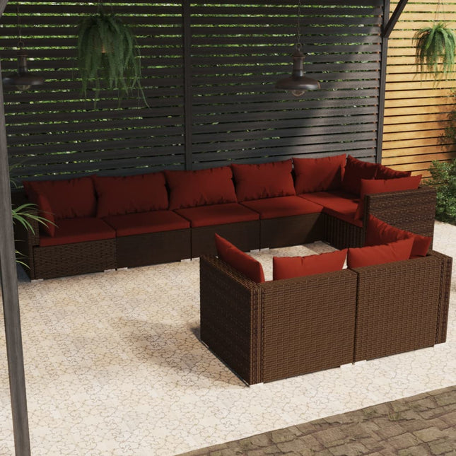 8-delige Loungeset met kussens poly rattan bruin 5x hoek + 3x midden