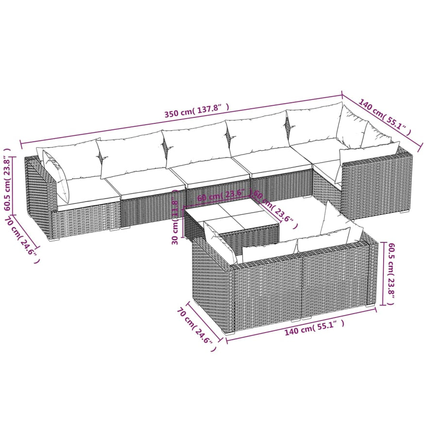 9-Delige Loungeset Met Kussens Poly Rattan 1