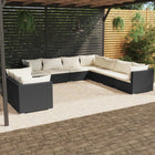 9-delige Loungeset met kussens poly rattan zwart 5x hoek + 4x midden