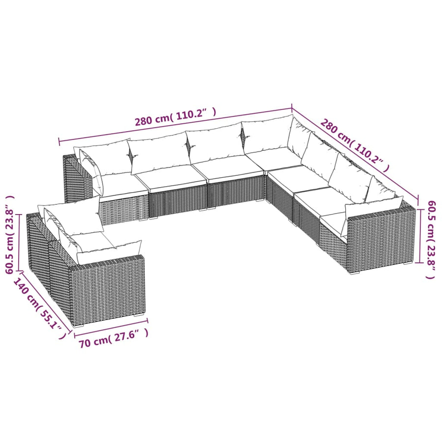 9-Delige Loungeset Met Kussens Poly Rattan 1