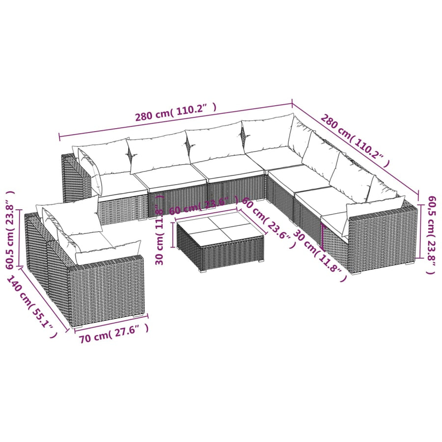 10-Delige Loungeset Met Kussens Poly Rattan 1