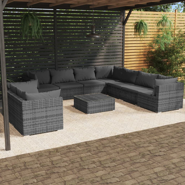 0-Delige Loungeset Met Kussens Poly Rattan Grijs En Antraciet 5x hoek + 4x midden + Tafel