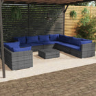 0-Delige Loungeset Met Kussens Poly Rattan Grijs En Donkerblauw 5x hoek + 4x midden + Tafel