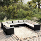 10-delige Loungeset met kussens poly rattan zwart 5x hoek + 5x midden