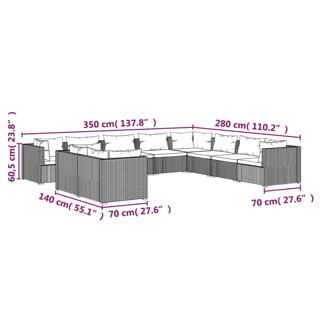 10-Delige Loungeset Met Kussens Poly Rattan 1