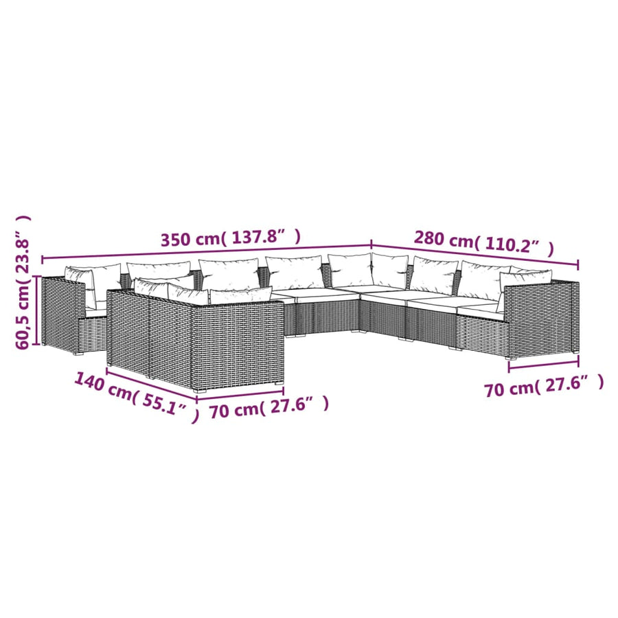 10-Delige Loungeset Met Kussens Poly Rattan 1