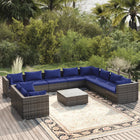 -Delige Loungeset Met Kussens Poly Rattan Grijs En Donkerblauw 5x hoek + 5x midden + Tafel