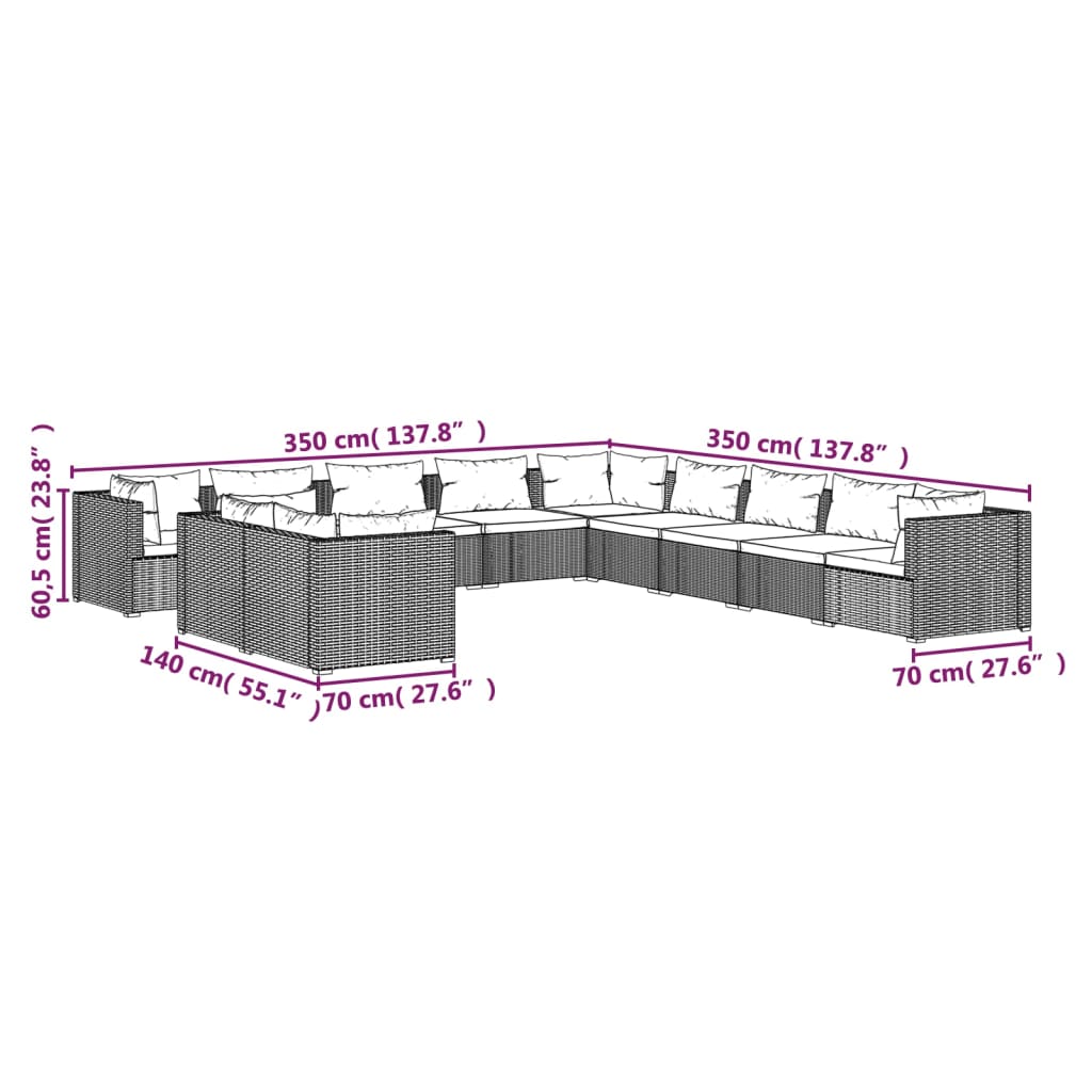 1 Loungeset Met Kussens Poly Rattan 1