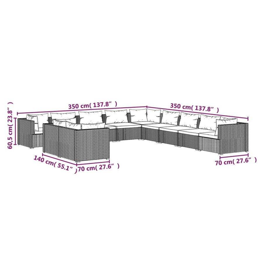 1 Loungeset Met Kussens Poly Rattan 1