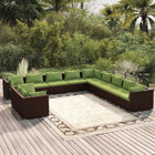 -Delige Loungeset Met Kussens Poly Rattan Bruin En Groen 5x hoek + 6x midden