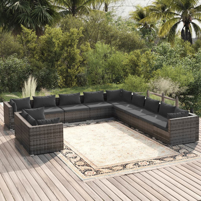 -Delige Loungeset Met Kussens Poly Rattan Grijs En Antraciet 5x hoek + 6x midden