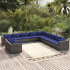 -Delige Loungeset Met Kussens Poly Rattan Grijs En Donkerblauw 5x hoek + 6x midden