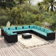 Loungeset 12-delig poly rattan zwart