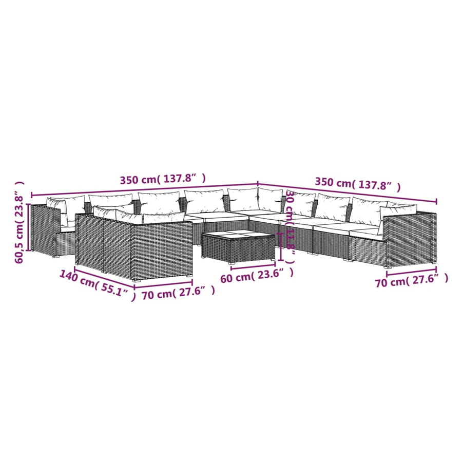 12-Delige Loungeset Met Kussens Poly Rattan 1