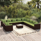 2-Delige Loungeset Met Kussens Poly Rattan Bruin En Groen 5x hoek + 6x midden + Tafel