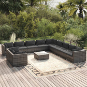 Loungeset poly rattan grijs 12-delig