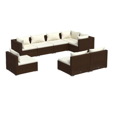 8-delige Loungeset met kussens poly rattan bruin 3x hoek + 5x midden