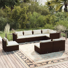 8-delige Loungeset met kussens poly rattan bruin 3x hoek + 5x midden