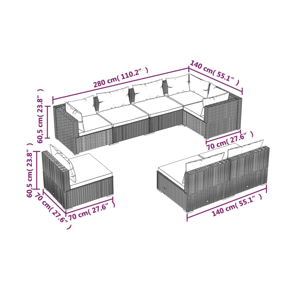 8-Delige Loungeset Met Kussens Poly Rattan 1
