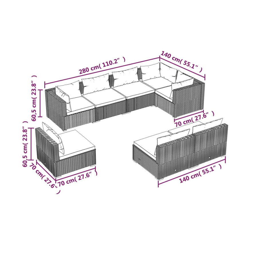 8-Delige Loungeset Met Kussens Poly Rattan 1