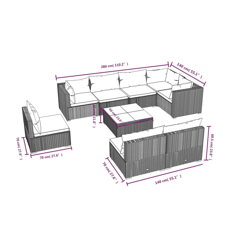 9-Delige Loungeset Met Kussens Poly Rattan 1