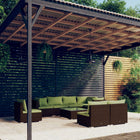 9-Delige Loungeset Met Kussens Poly Rattan Bruin En Groen 3x hoek + 5x midden + Tafel