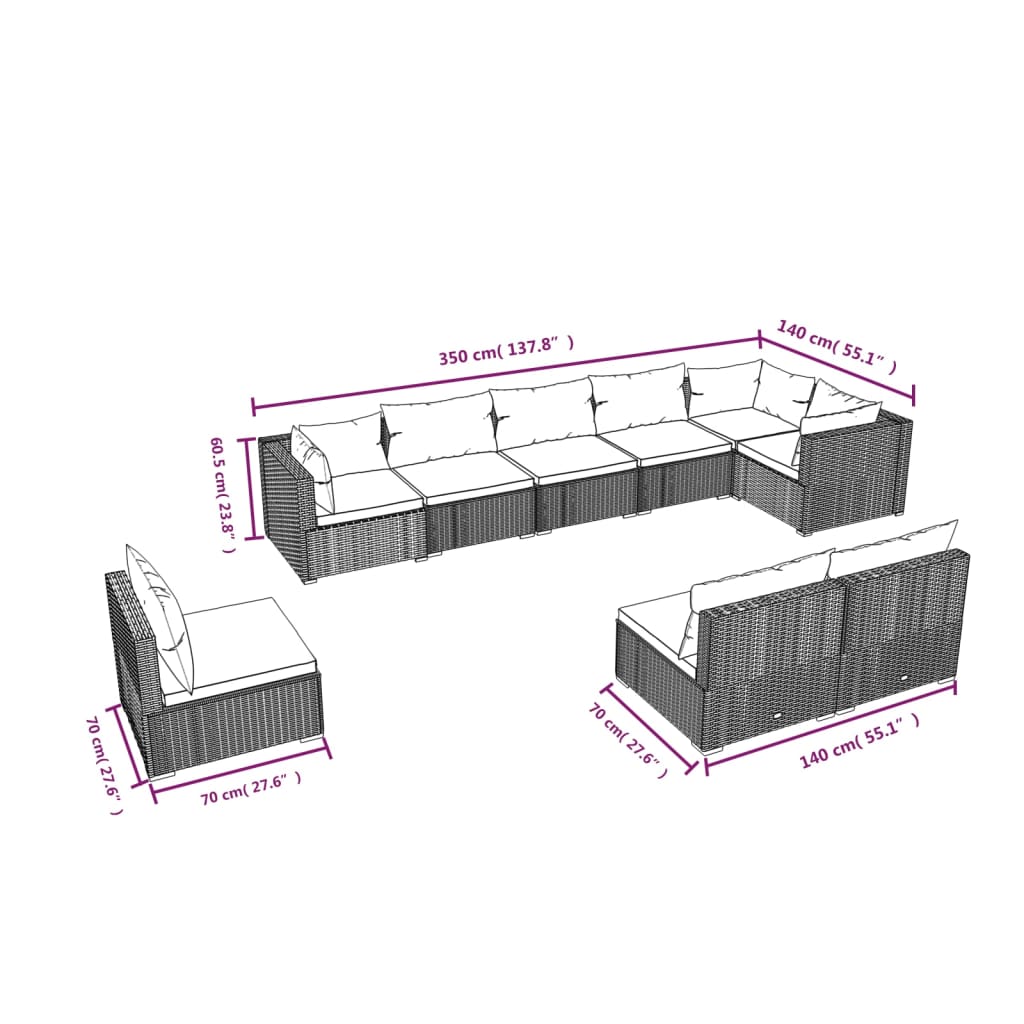 9-Delige Loungeset Met Kussens Poly Rattan 1