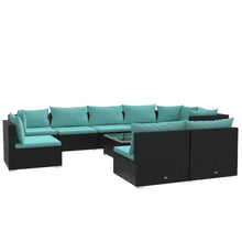 10-delige Loungeset met kussens poly rattan zwart