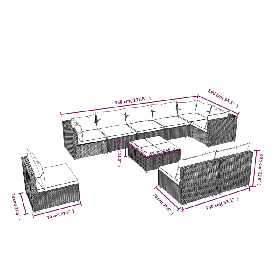 10-Delige Loungeset Met Kussens Poly Rattan 1