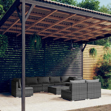 10-delige Loungeset met kussens poly rattan grijs
