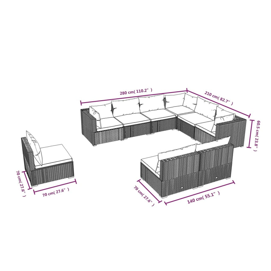 9-Delige Loungeset Met Kussens Poly Rattan 1