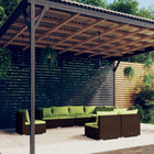 9-Delige Loungeset Met Kussens Poly Rattan Bruin En Groen 6x midden + 3x hoek