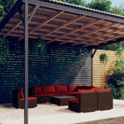 0-delige Loungeset met kussens poly rattan 6x midden + 3x hoek + Tafel