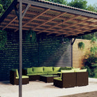 0-Delige Loungeset Met Kussens Poly Rattan Bruin En Groen 6x midden + 3x hoek + Tafel