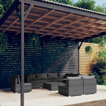 10-delige Loungeset met kussens poly rattan grijs