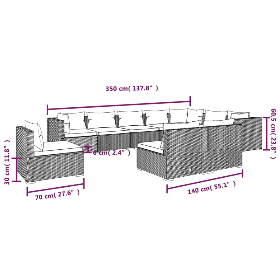 10-Delige Loungeset Met Kussens Poly Rattan 1