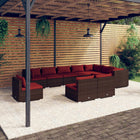 0-delige Loungeset met kussens poly rattan 3x hoek + 7x midden