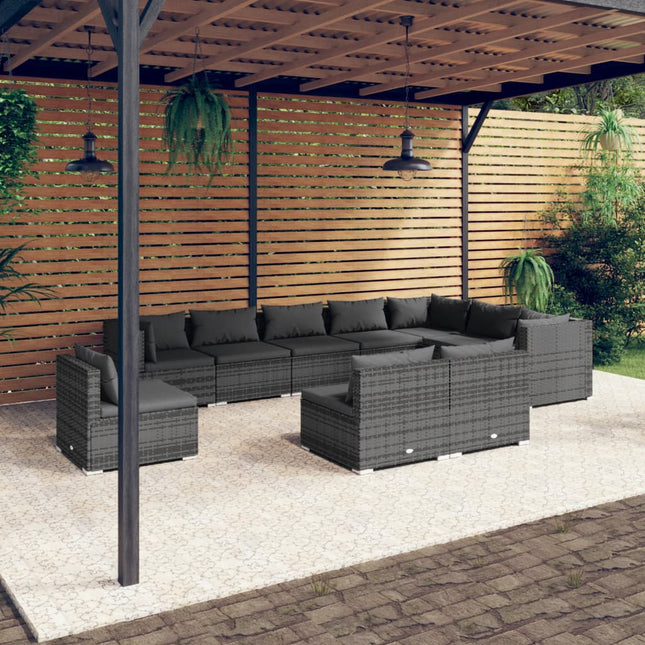 0-Delige Loungeset Met Kussens Poly Rattan Grijs En Antraciet 3x hoek + 7x midden