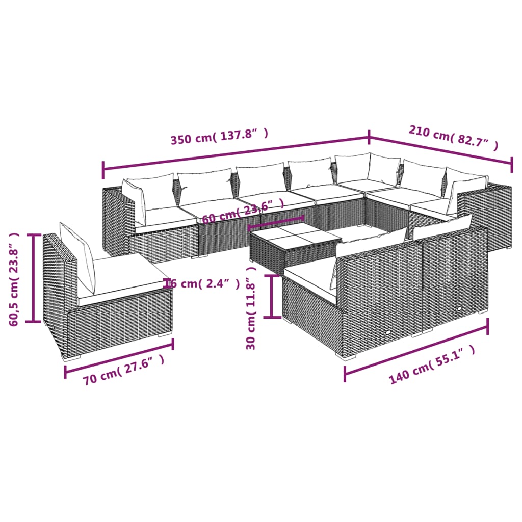 1 Loungeset Met Kussens Poly Rattan 1
